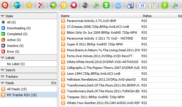 Now if the RSS feed loaded correctly rutorrent should look like the image above.