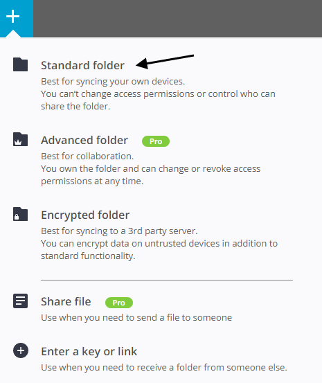 resilio sync folder types